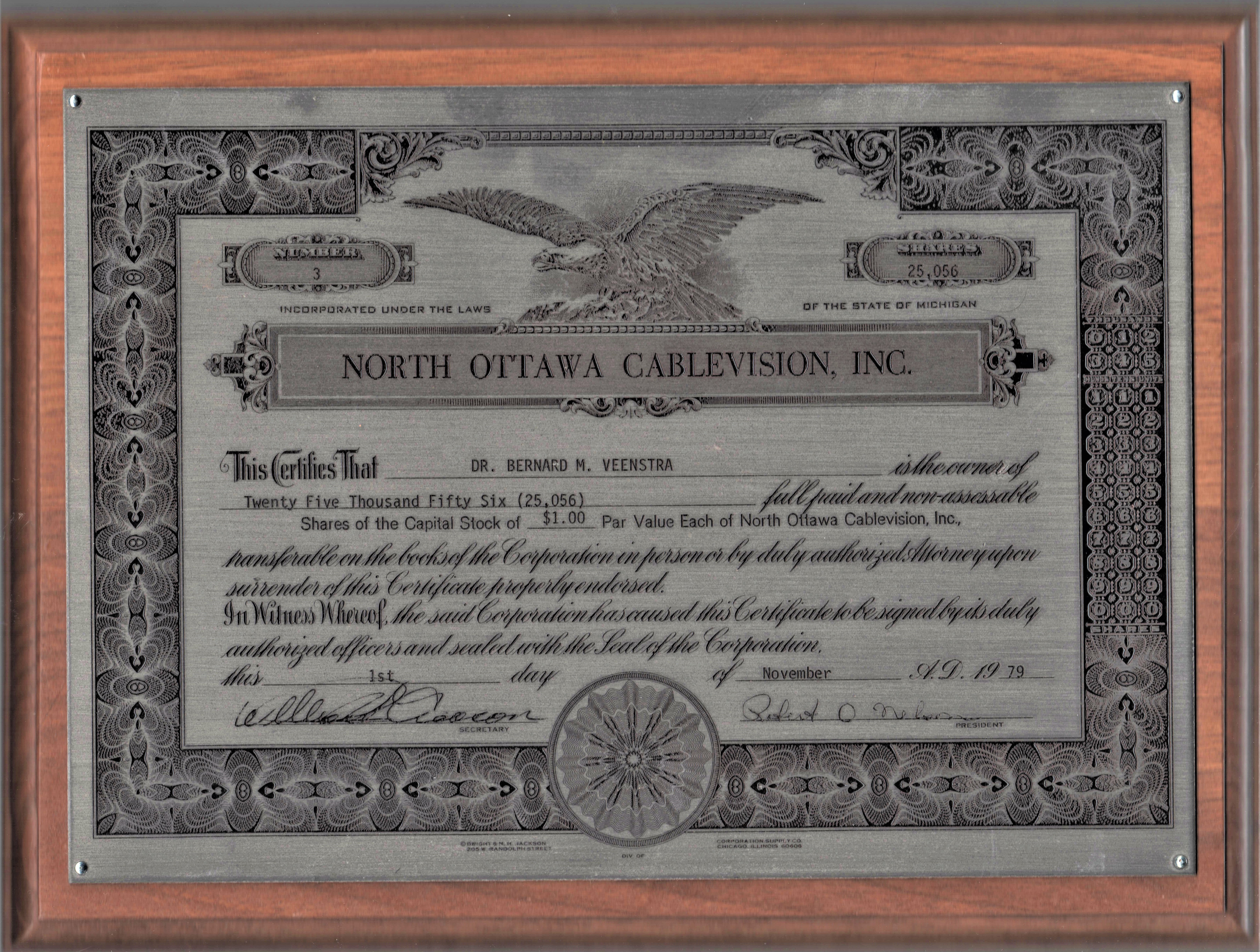 Bernard Veenstra - ™Photo, N. Ottowa Cablevision Share Plaque